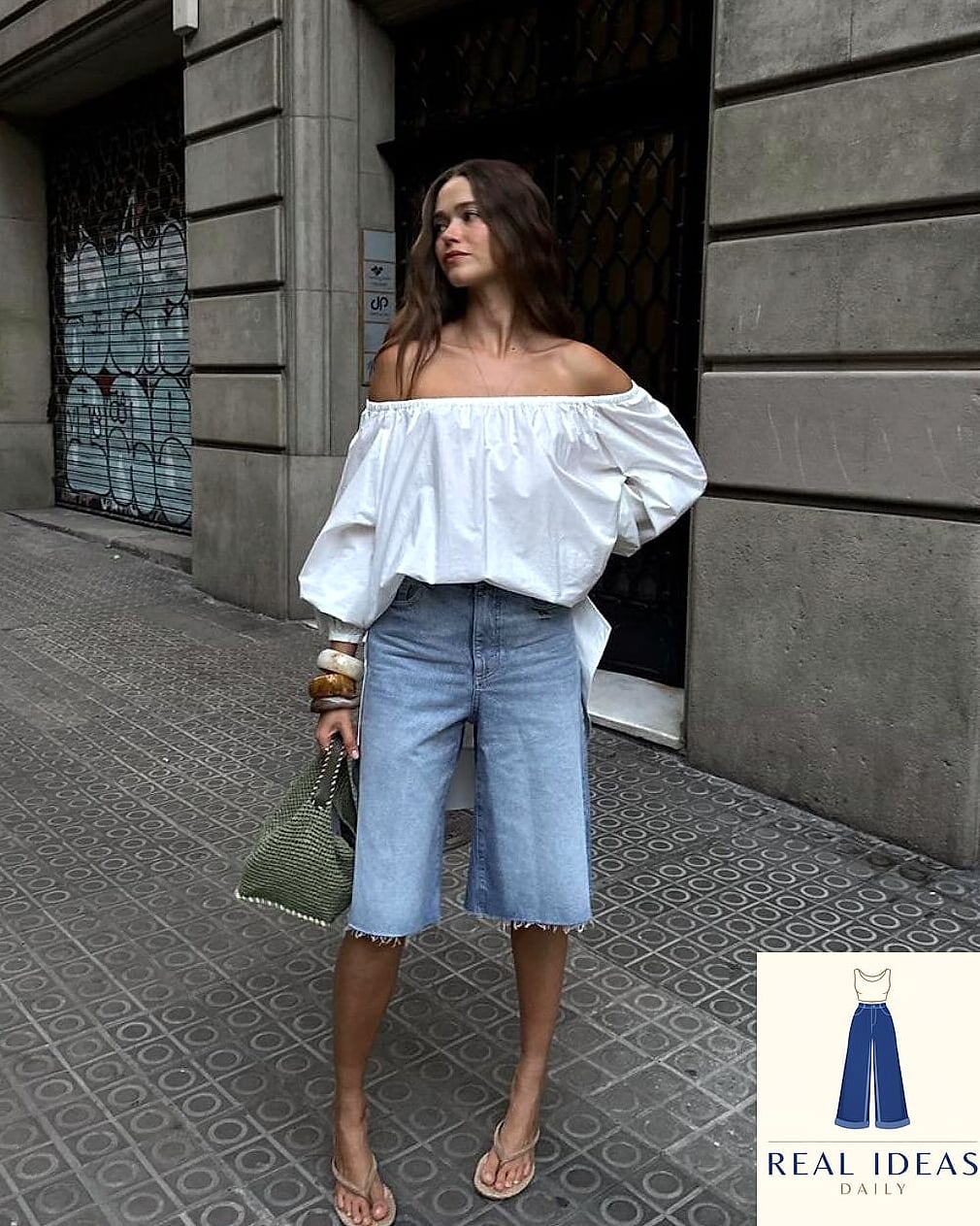 Off-the-Shoulder Top and Distressed Jorts