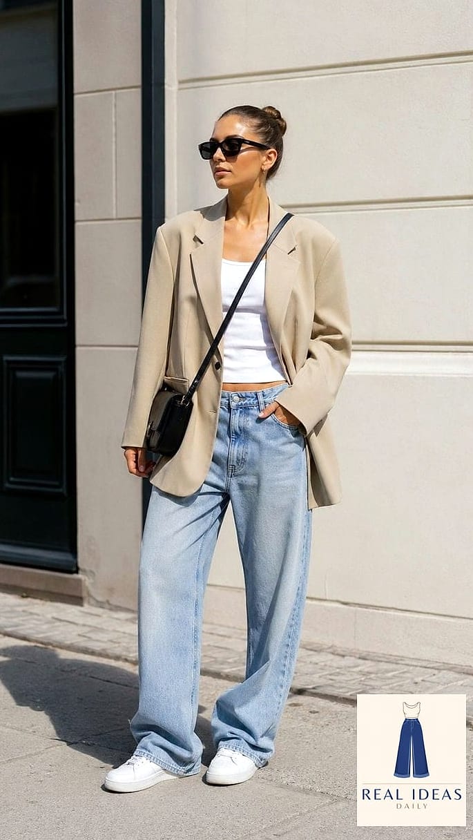29 Baggy Jeans Outfit That Will Transform Your Look 4 OVERSIZED BLAZER & BAGGY JEANS