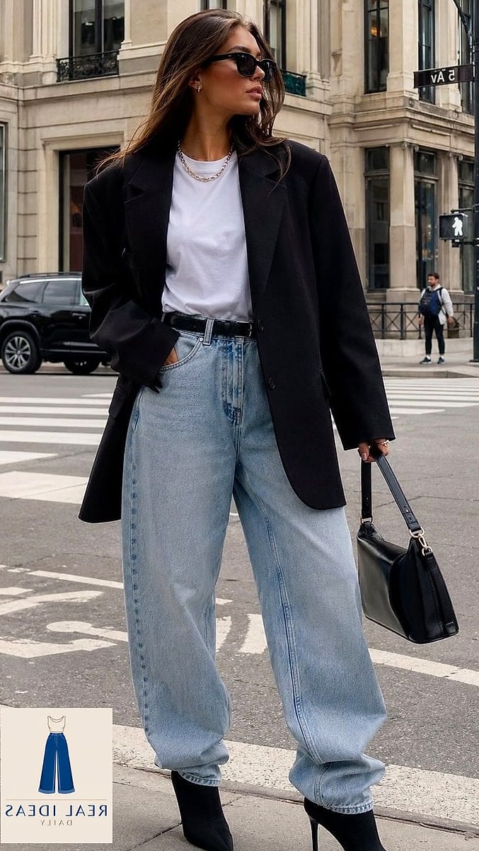 Oversized Blazer, Baggy Jeans, and Pointed Toe Pumps