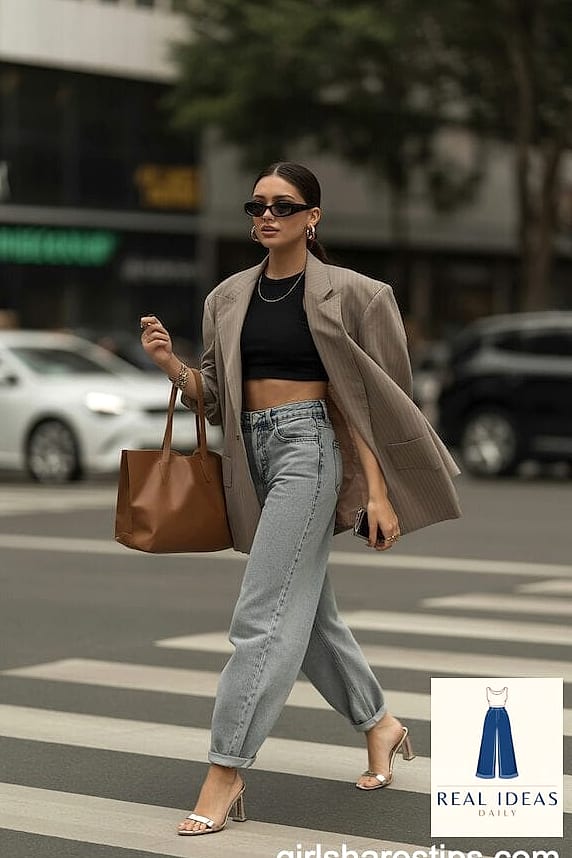 Oversized Blazer Layered Over Baggy Grey Jeans