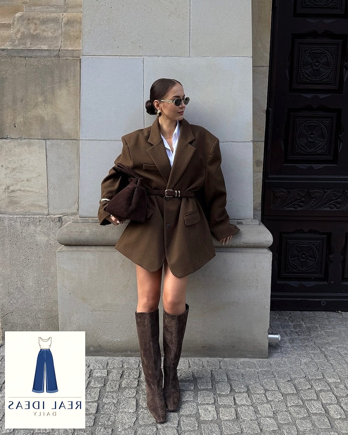 21 Knee High Boots Outfit That Are Trending Right Now 14 Oversized Blazer and Bodycon Dress