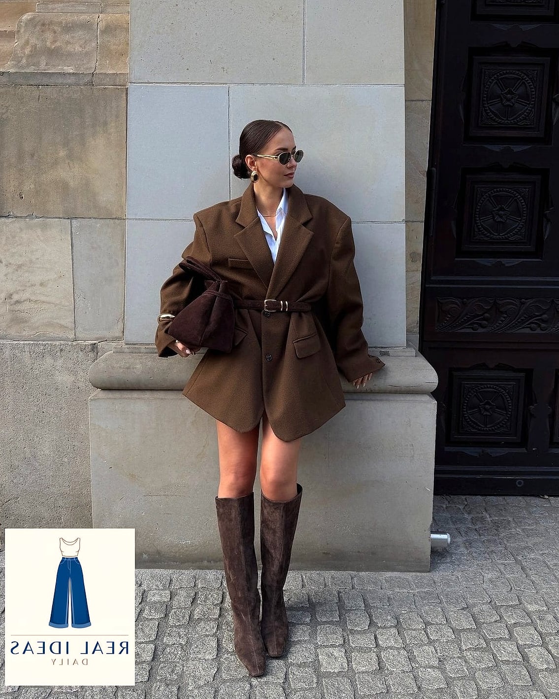Oversized Blazer and Mini Skirt with Boots