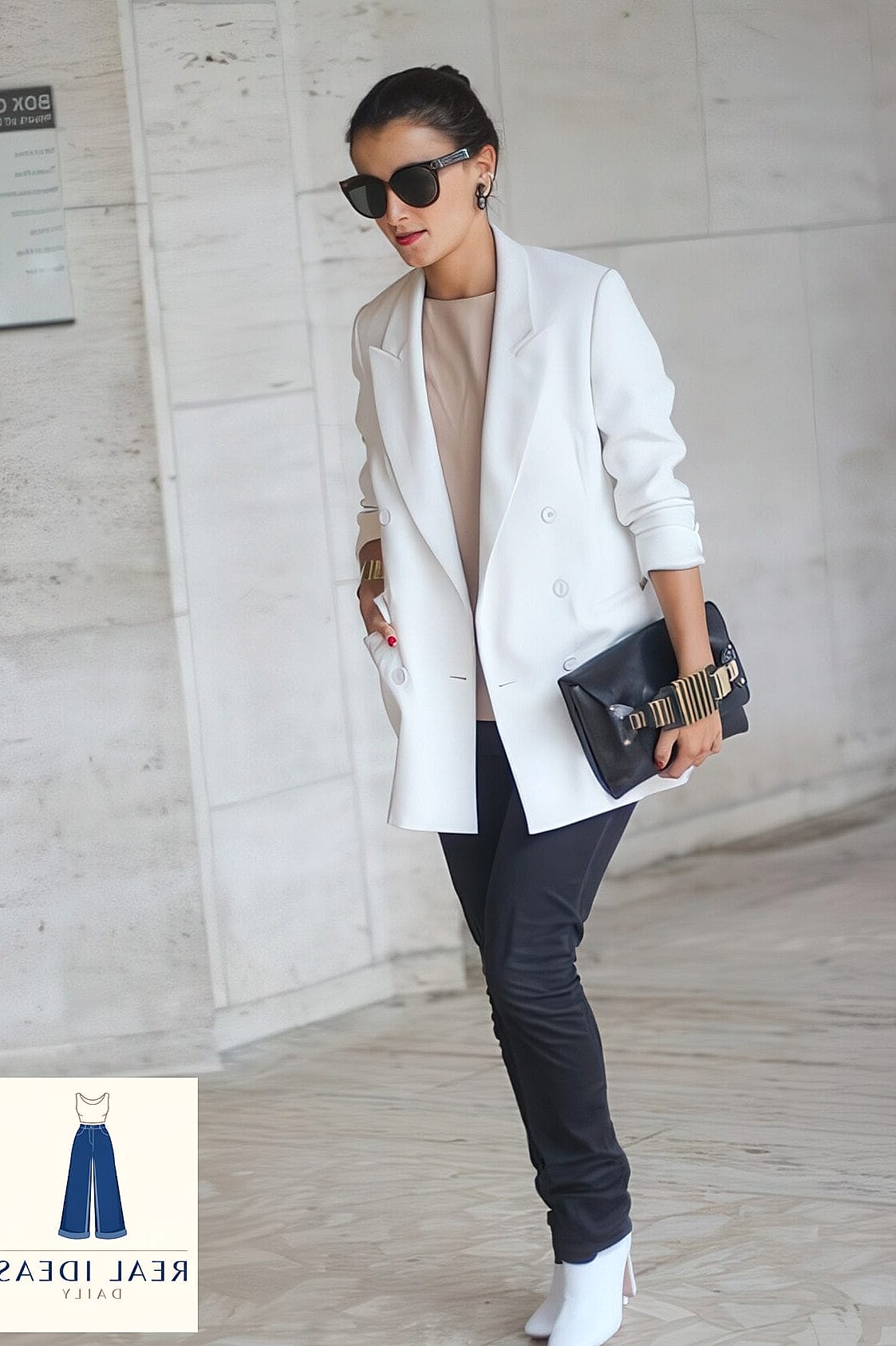 22 White Boots Outfit Worth Bookmarking Right Now 4 Oversized Blazer, White Boots, and Nothing Fussy