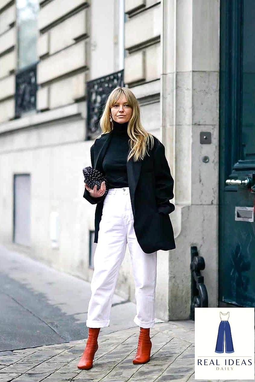 21 Red Boots Outfit Every Woman Needs to See 4 Oversized Blazer and Red Boots