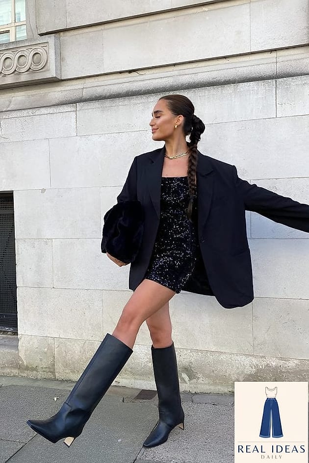 Oversized Blazer Dress with Statement Boots