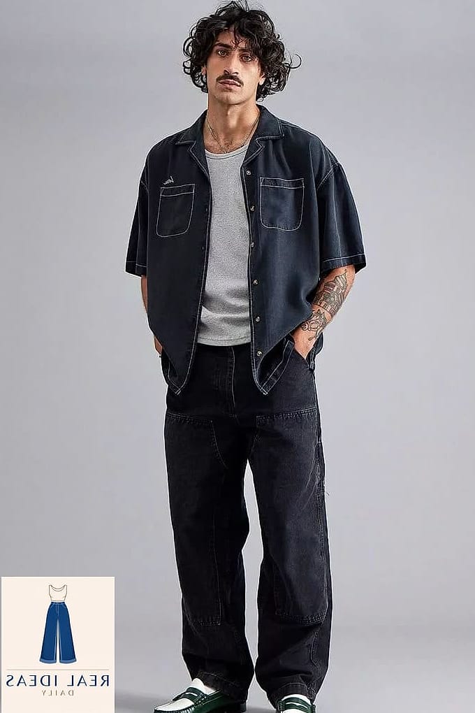 25 Dark Baggy Jeans Outfit Every Style Lover Needs to See 24 Oversized Flannel as a Jacket with Baggy Jeans