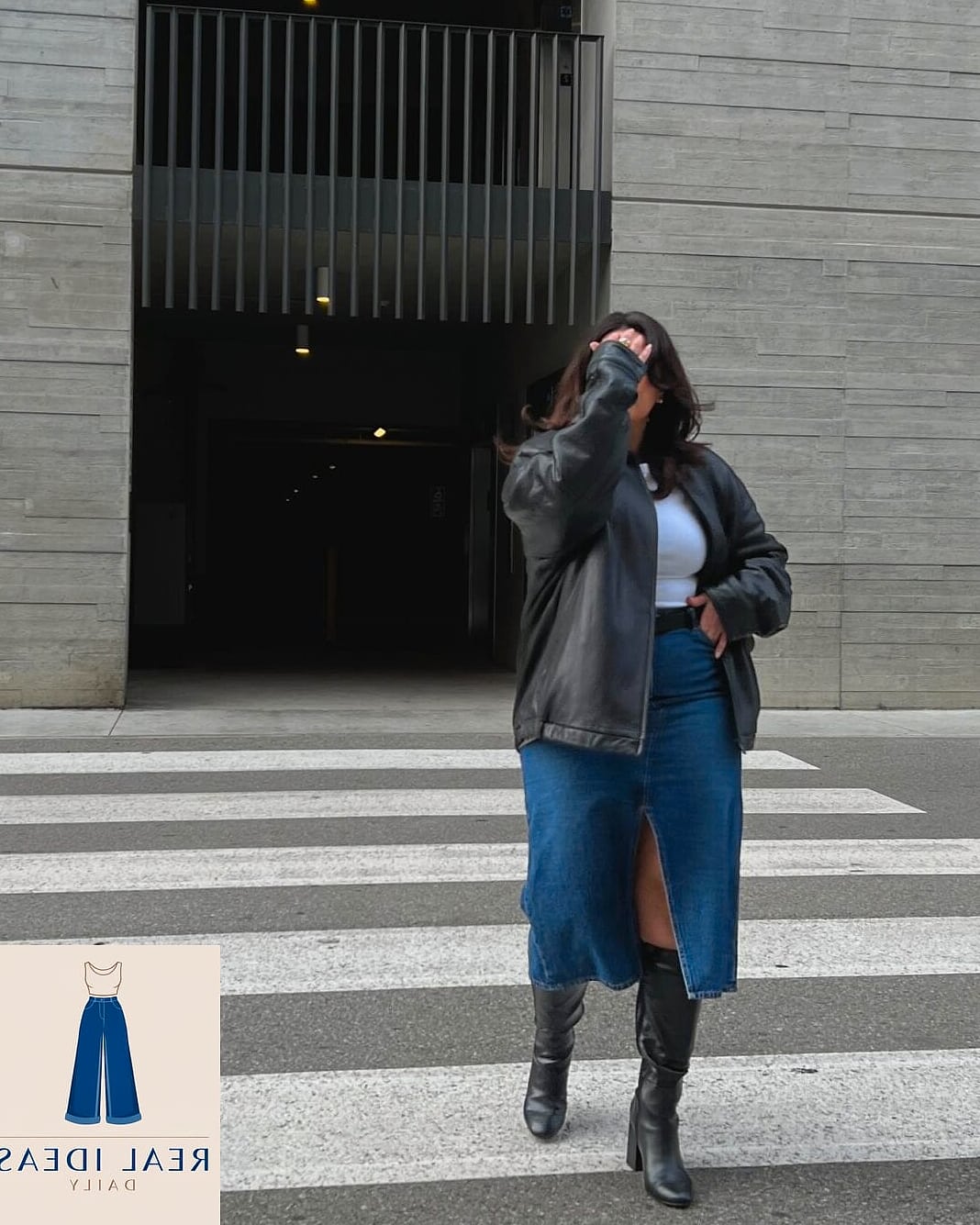 Oversize Leather Blazer + Sweaterdress + Thigh-High Boots