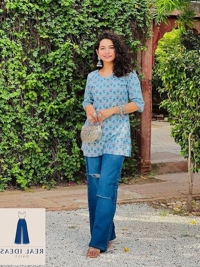 Pastel Kurta With Baggy Jeans for Spring