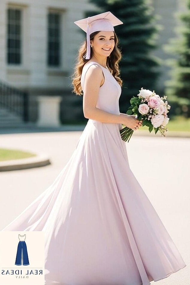 25 Graduation Dress Outfit That Are Absolutely Stunning 9 Pastel Pink Tea-Length Dress