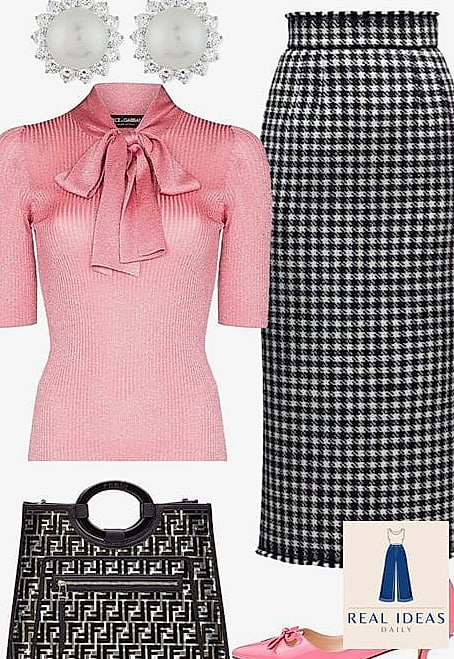 Pink Dress with Houndstooth Accessories