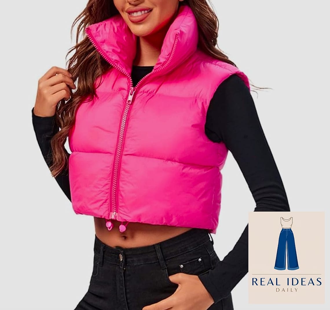 Pink Dress with a Cropped Puffer for Cold Weather