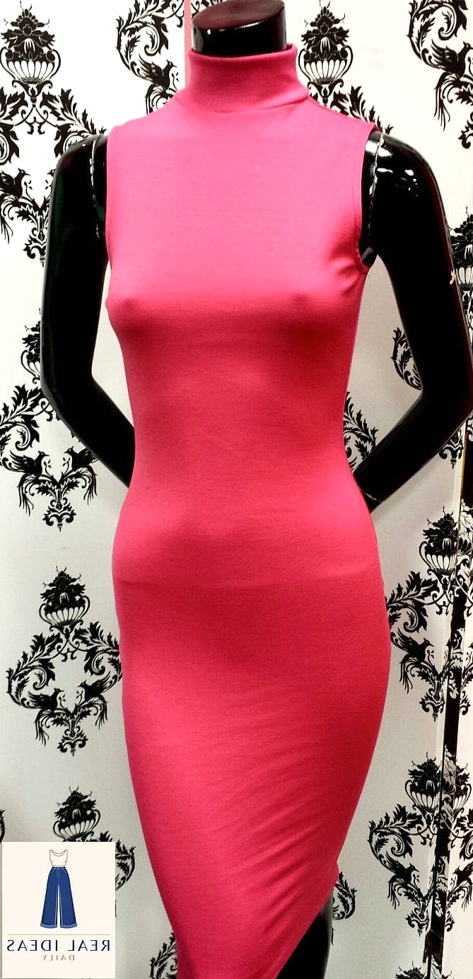Pink Slip Dress Layered Over a Turtleneck