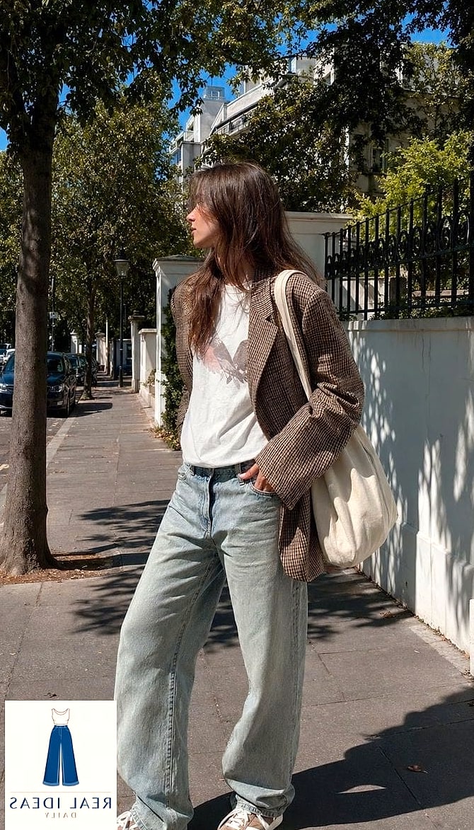 Plaid Blazer for Office-Appropriate Baggy Denim