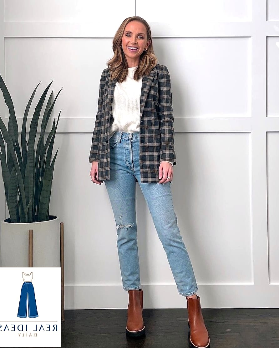 Plaid Blazer with Straight-Leg Jeans and Boots