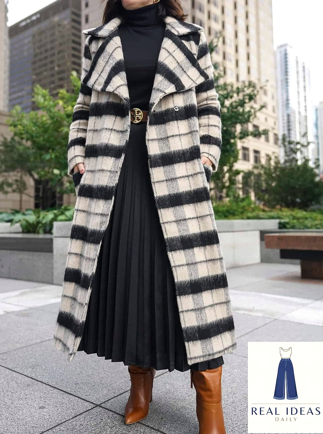 Plaid Coat and Fur Boots Combo