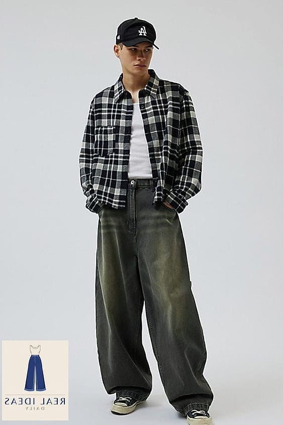 Plaid Flannel Shirt and Distressed Baggy Jeans