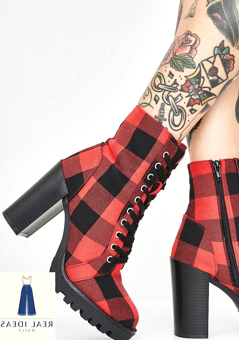 Plaid Mini Skirt and Biker Boots