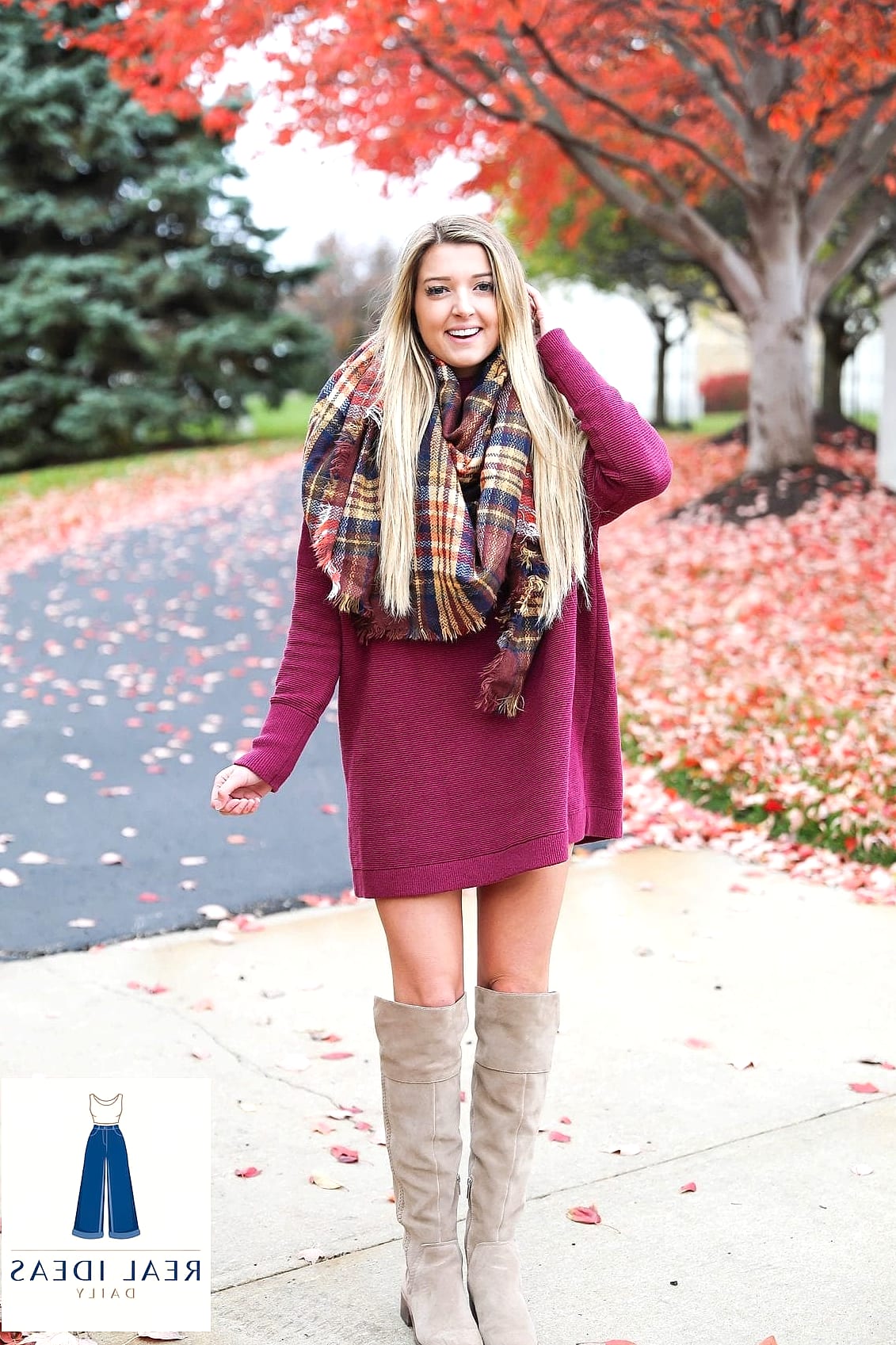 24 Sweater Dress Outfit That Are Going Viral on Pinterest Right Now 14 Plaid Sweater Dress for a Cozy Fall Statement