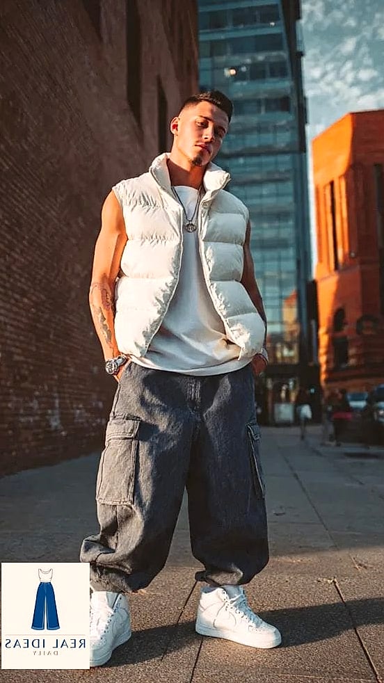 29 Baggy Jeans Outfit That Will Transform Your Look 20 Puffer Vest & Baggy Jeans for Transitional Weather
