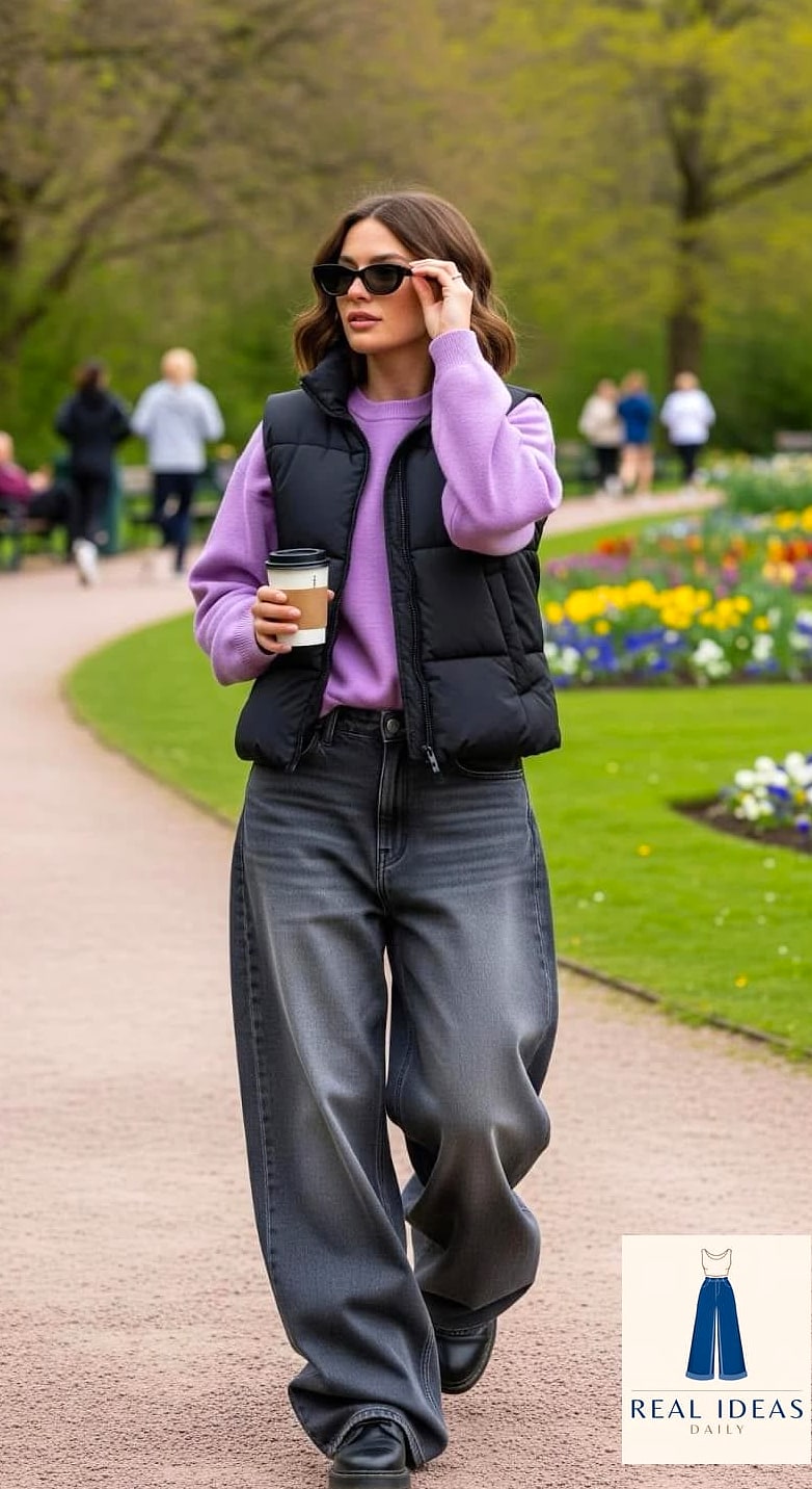 26 Cute Baggy Jeans Outfit Every Style Lover Needs to See 22 The Puffer Vest Pairing