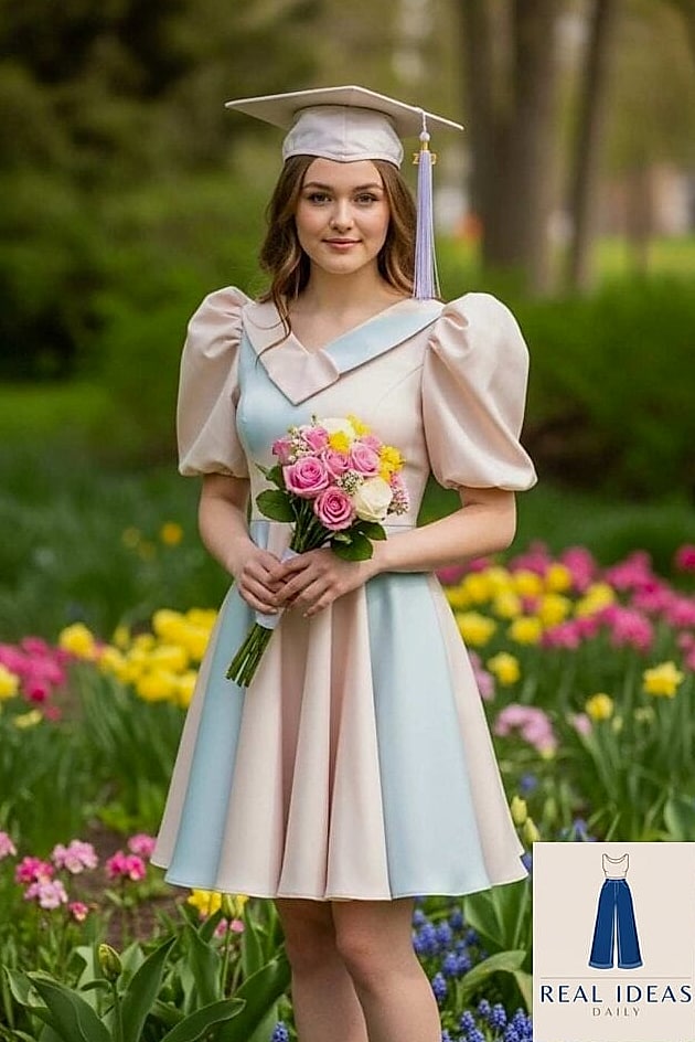 25 Graduation Dress Outfit That Are Absolutely Stunning 14 Puff Sleeve Mini Dress with Tights
