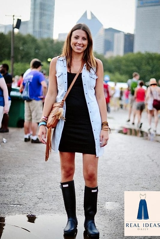 Rain Boots with a Bodycon Dress and Tights