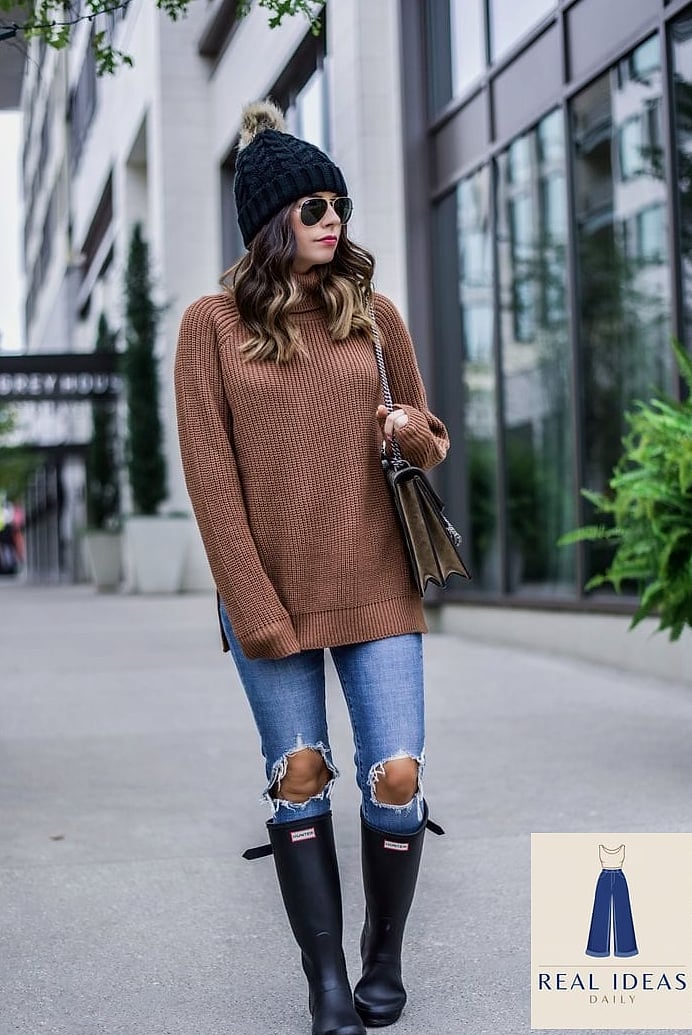 Rain Boots with Flare Jeans and a Fitted Top