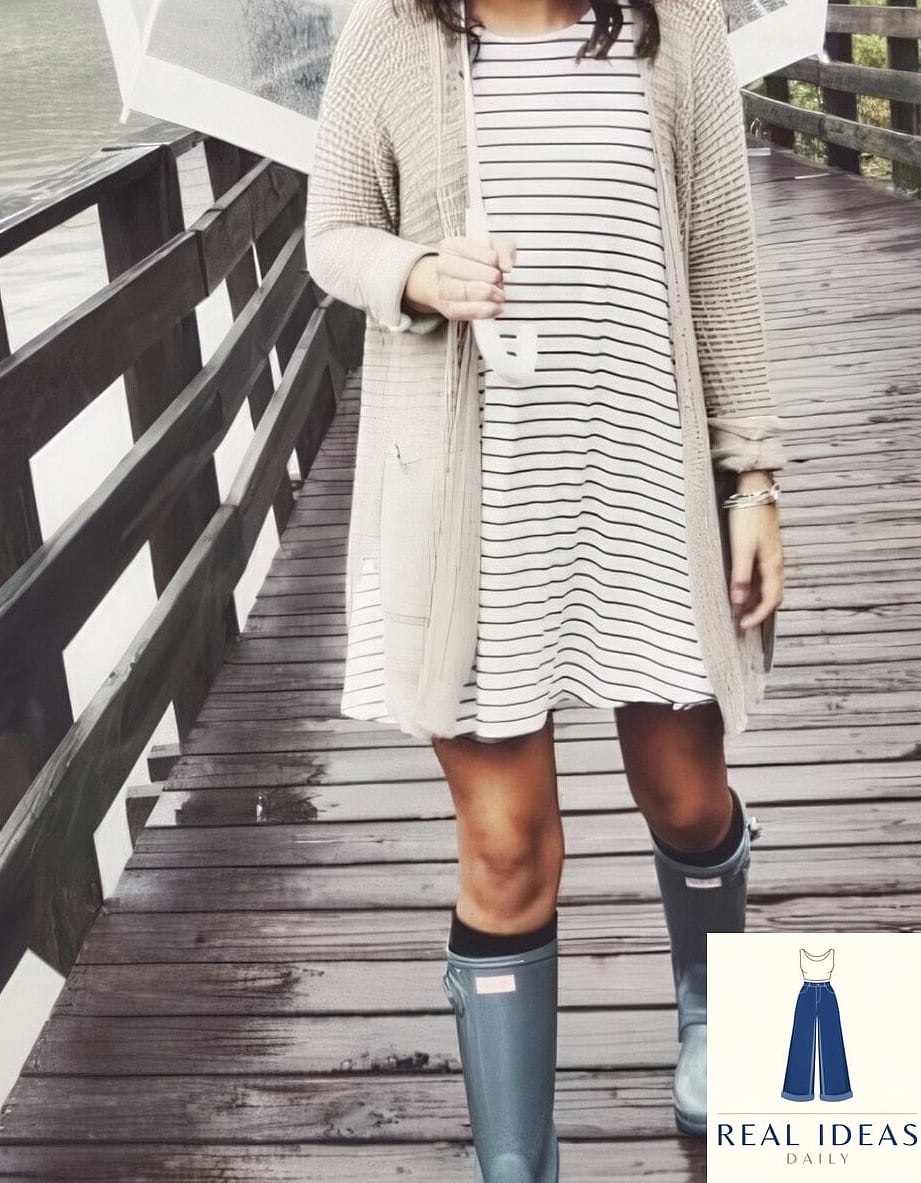 Rain Boots with a Cropped Cardigan Set