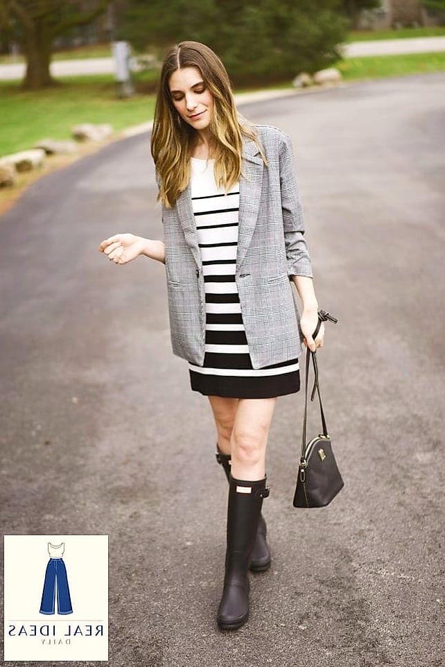 Rain Boots with a Blazer Dress