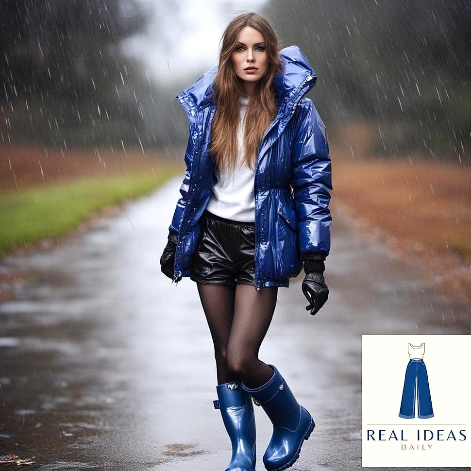 Rain Boots with a Hooded Puffer Coat