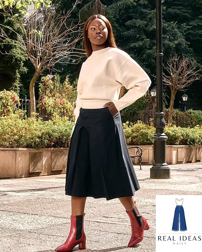 21 Red Boots Outfit Every Woman Needs to See 13 Red Boots and a Midi Skirt for the Office