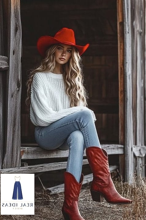 21 Red Boots Outfit Every Woman Needs to See 19 Red Boots and a Bucket Hat for Weekend Errands