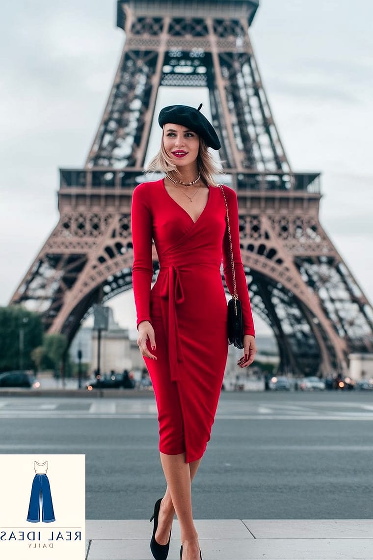 27 Red Dress Outfit That Are Trending Right Now 27 Red Dress with a Beret for Parisian-Inspired Style