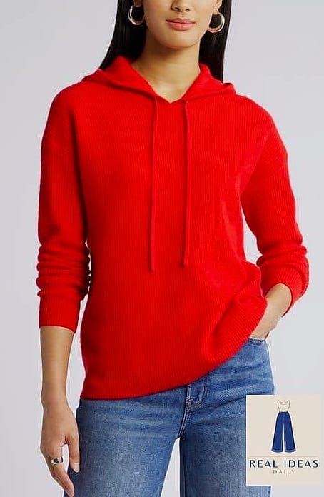 Red Hoodie with Camel Wide-Leg Trousers