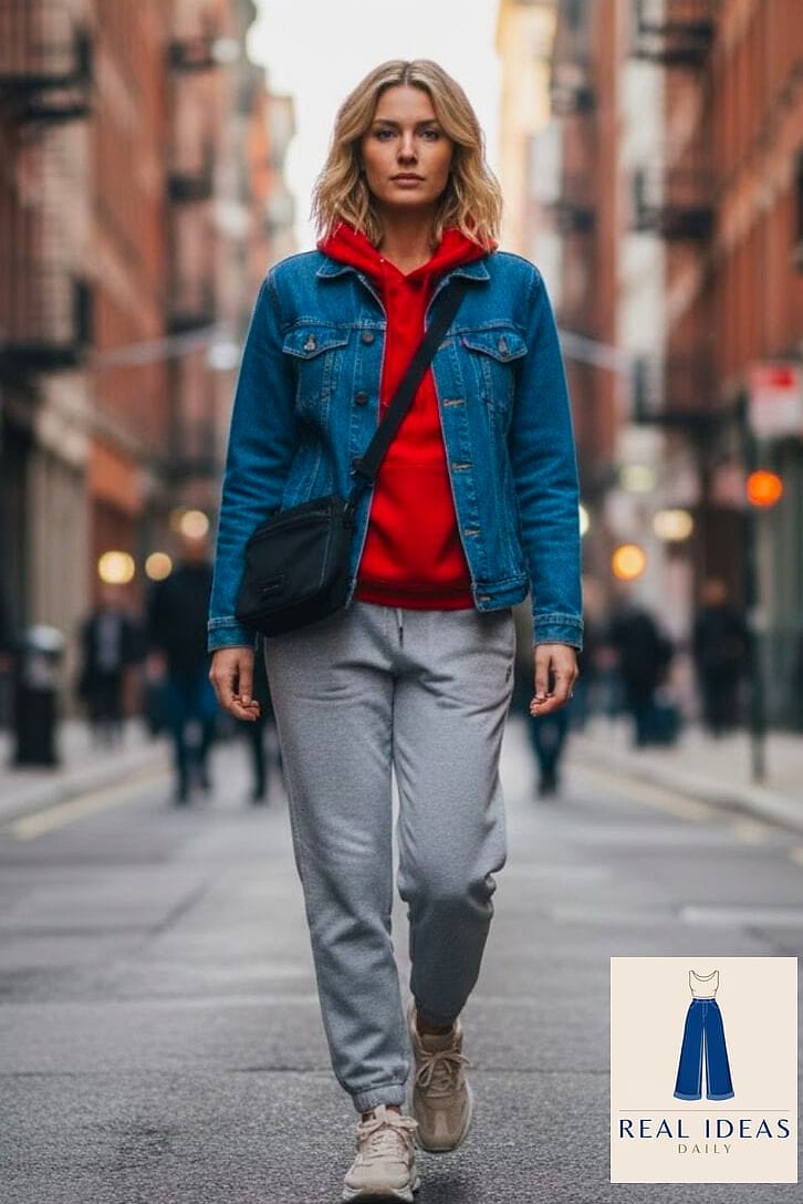 Red Hoodie with a Leather Mini Skirt