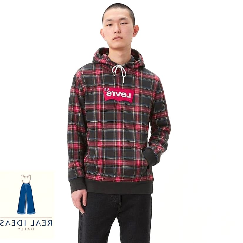 Red Hoodie with Plaid Trousers