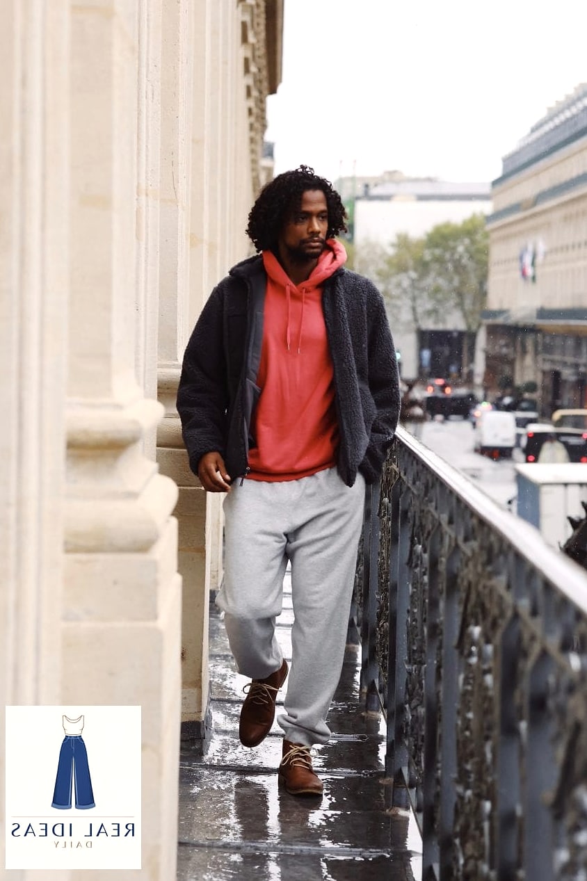 Red Hoodie with Corduroy Pants