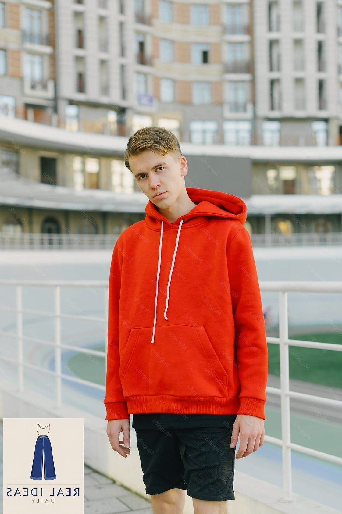 Red Hoodie and Running Shorts for Athleisure