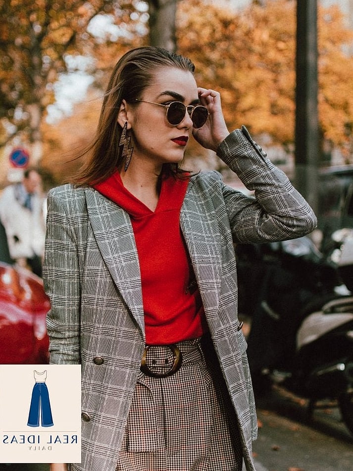Red Hoodie with a Houndstooth Blazer