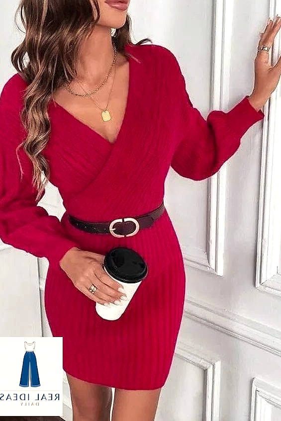 27 Red Dress Outfit That Are Trending Right Now 16 Red Sweater Dress for Cozy Winter Days