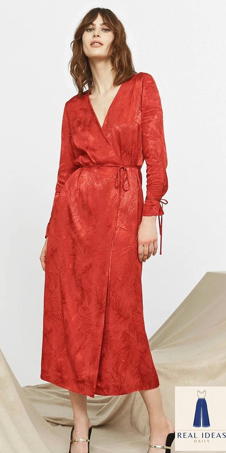 27 Red Dress Outfit That Are Trending Right Now 5 Red Wrap Dress for Effortless Everyday Wear