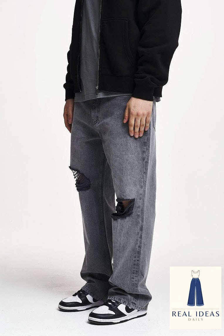 Relaxed Fit Ripped Jeans in Camel Tone