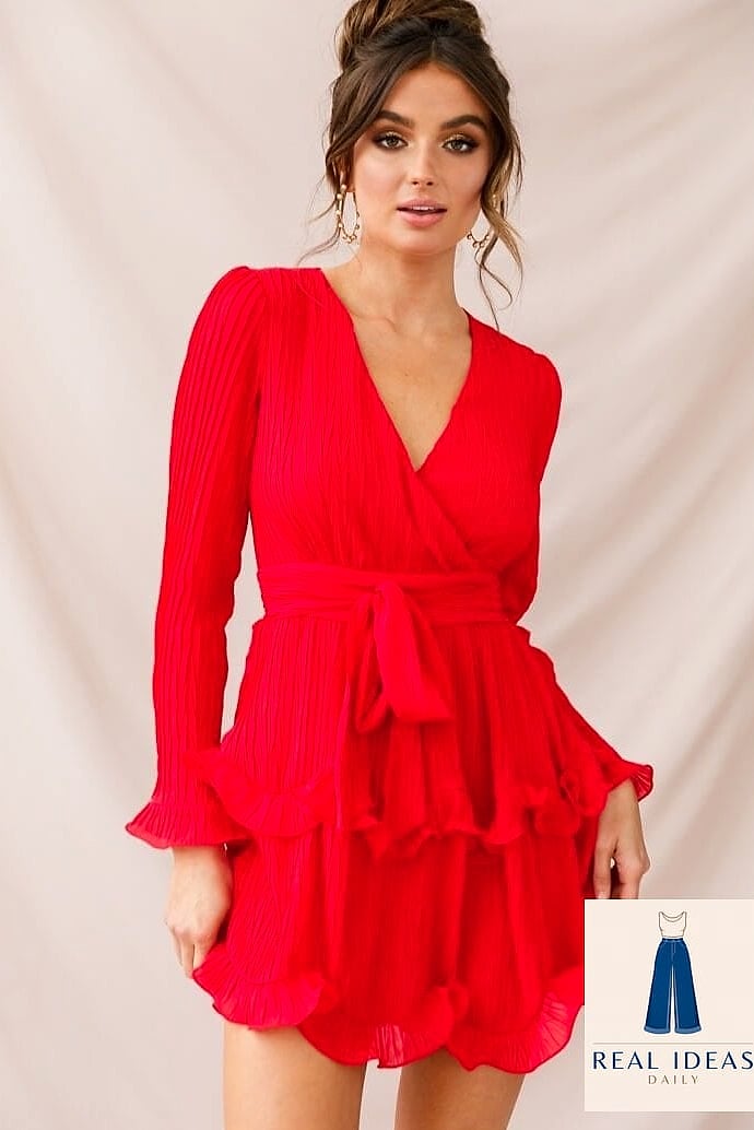 27 Red Dress Outfit That Are Trending Right Now 28 Ruffled Red Dress for a Feminine, Romantic Vibe