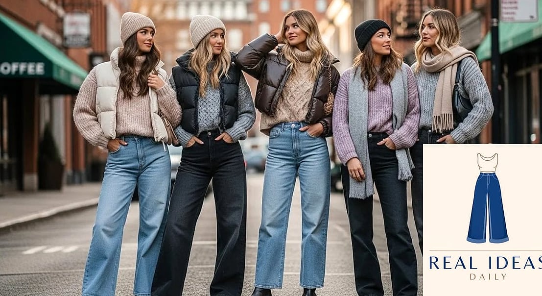 Shearling Jacket and Baggy Jeans for Rugged Winter Charm