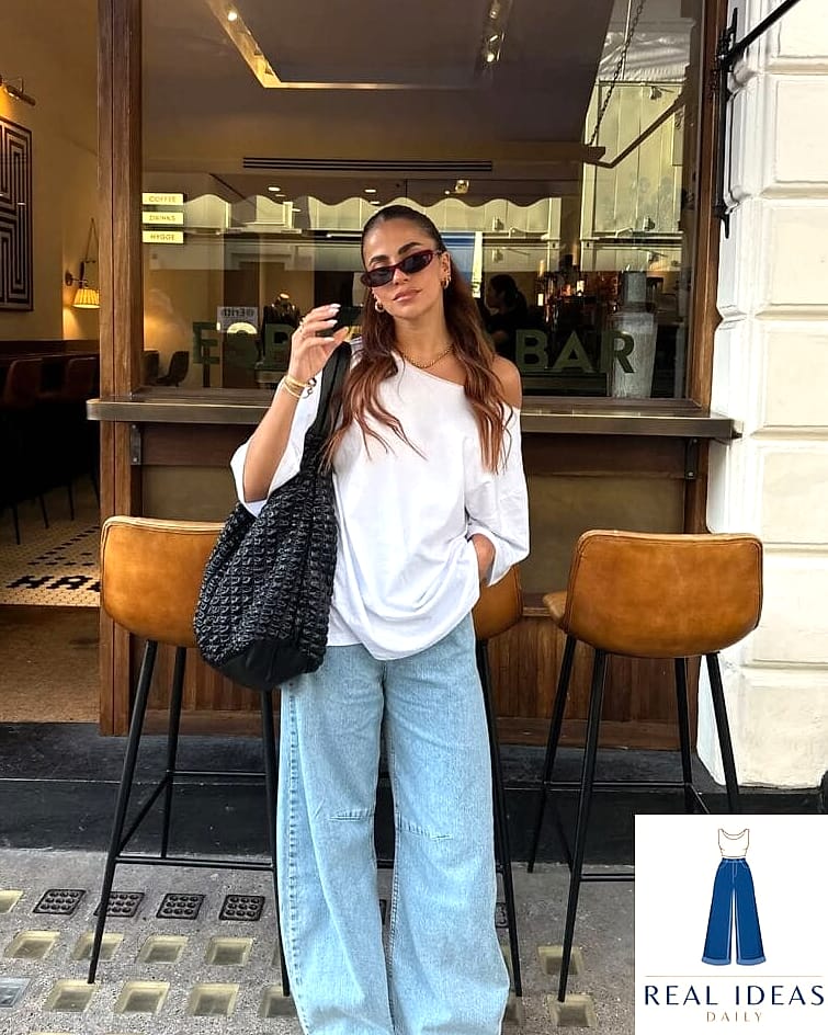 27 Light Blue Baggy Jeans Outfit That Every Stylist Needs to See 20 Sheer Layered Top for an Edgy Evening Look