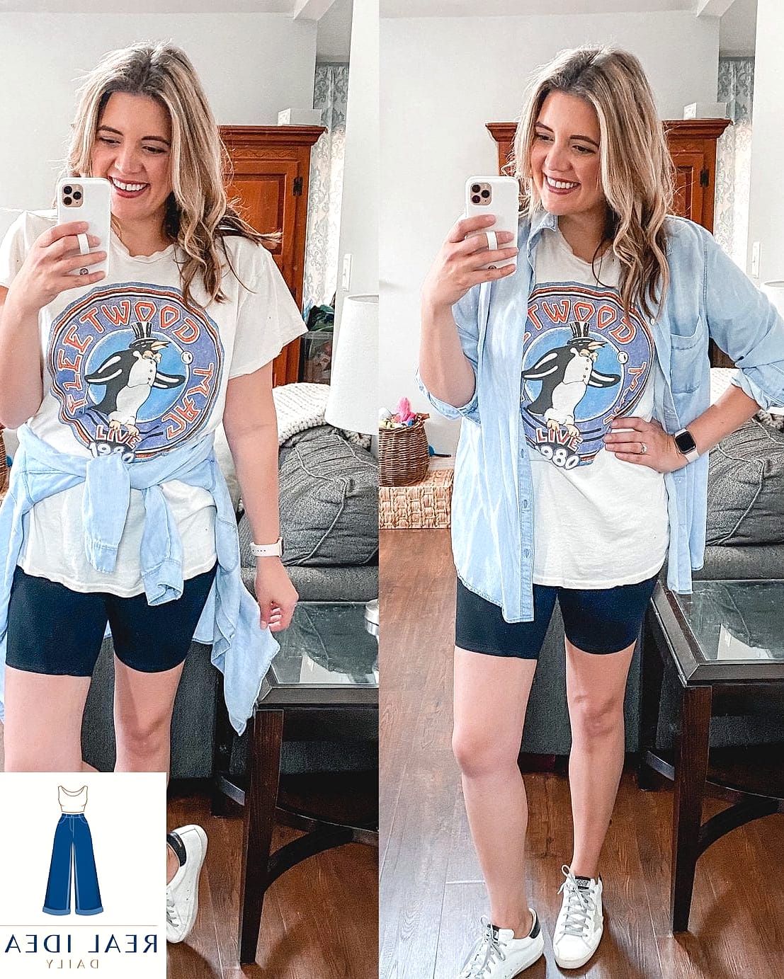 Shirt Dress Over Biker Shorts