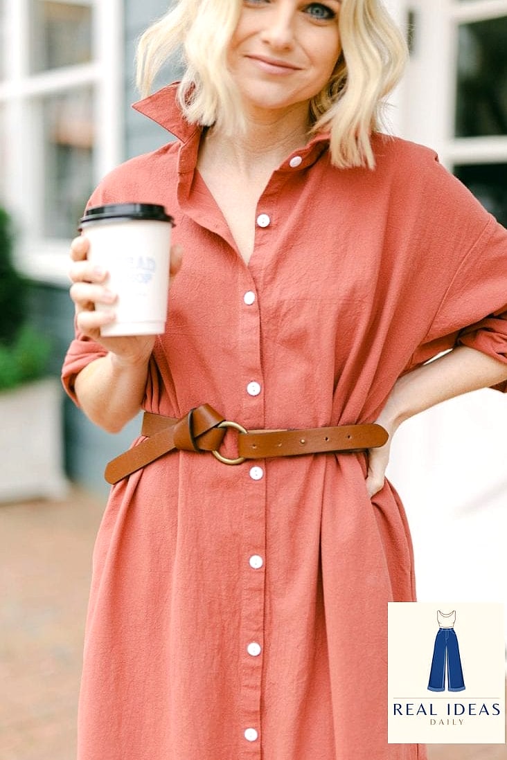 Shirt Dress with a Belt and Loafers