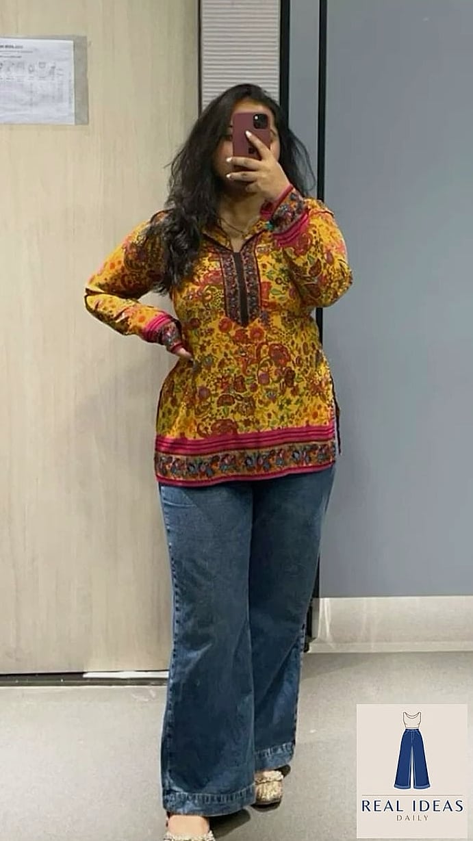 Short Kurti and Wide Baggy Jeans for a Youthful Vibe