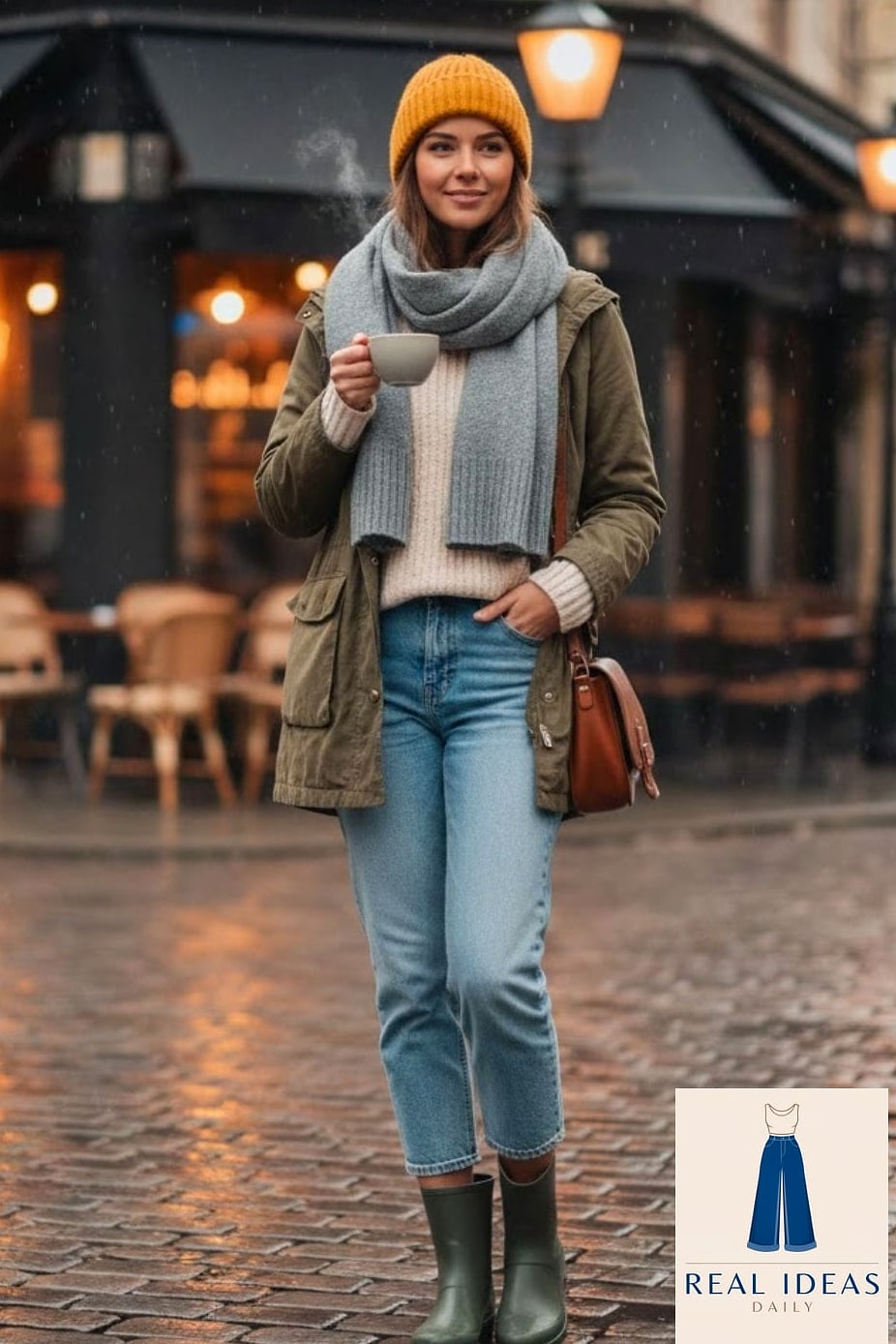 Short Rain Boots with Cropped Straight-Leg Jeans