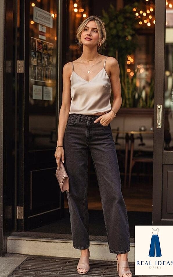 29 Baggy Jeans Outfit That Will Transform Your Look 14 Silk Cami & Baggy Jeans for Elevated Casual